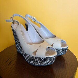 Taupe Crocheted Platform Wedge Sandals